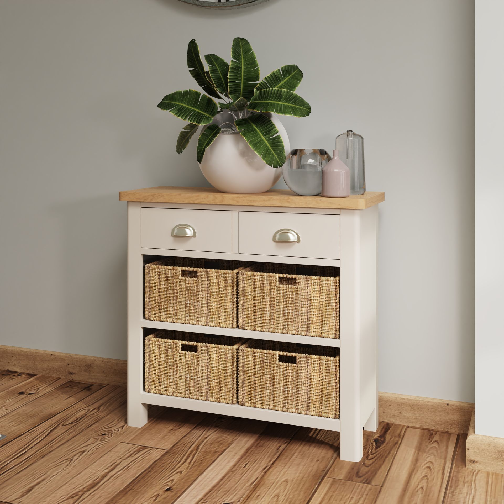 Warwick Oak Truffle 2 Drawer 4 Basket Unit