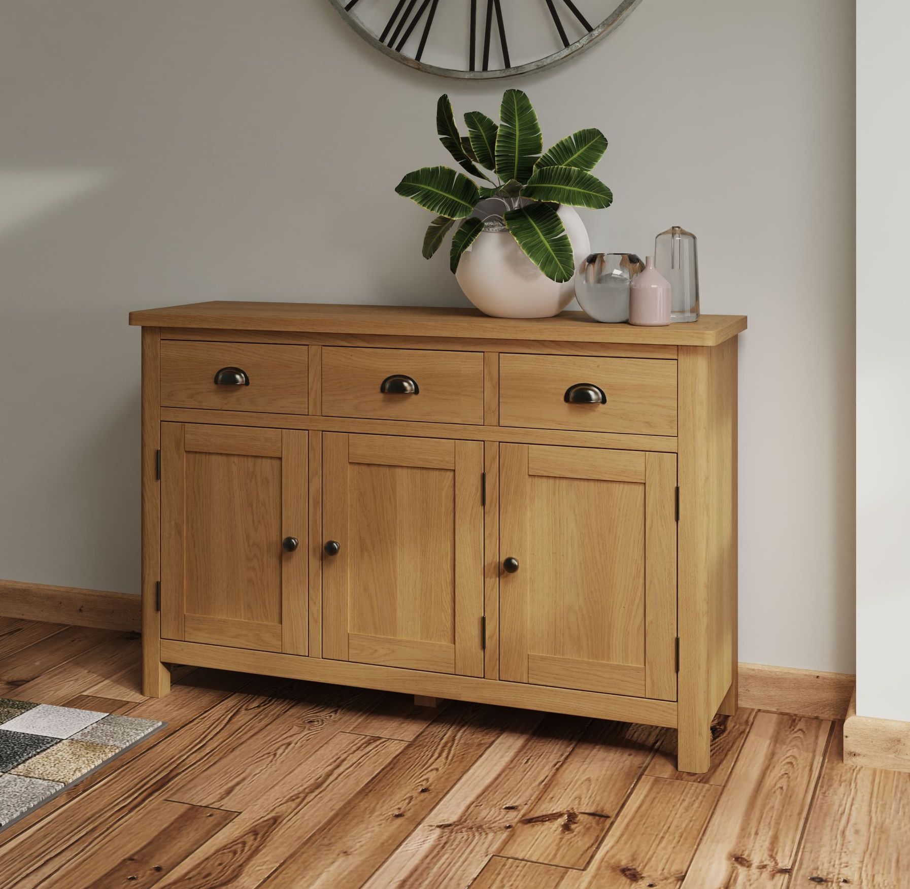 Warwick Oak 3 Drawer 3 Door Sideboard