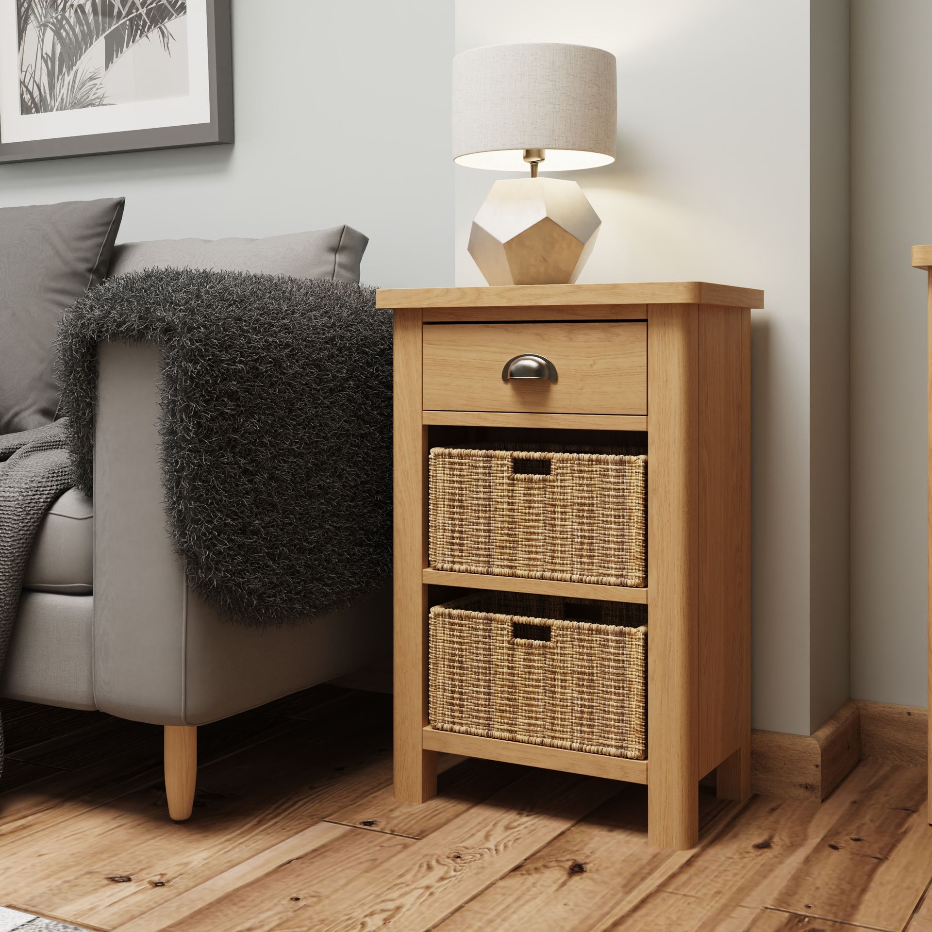 Warwick Oak 1 Drawer 2 Basket Unit