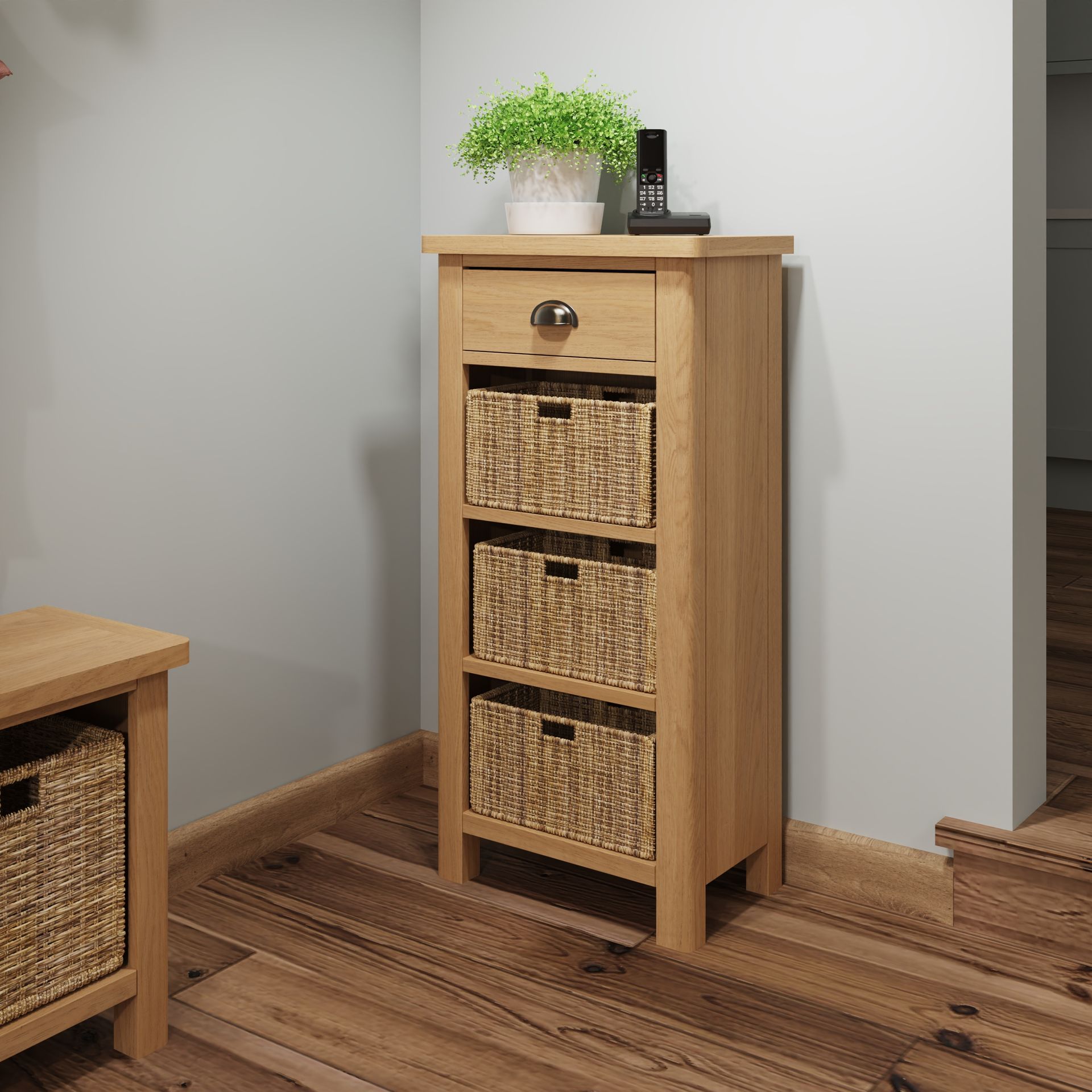 Warwick Oak 1 Drawer 3 Basket Unit