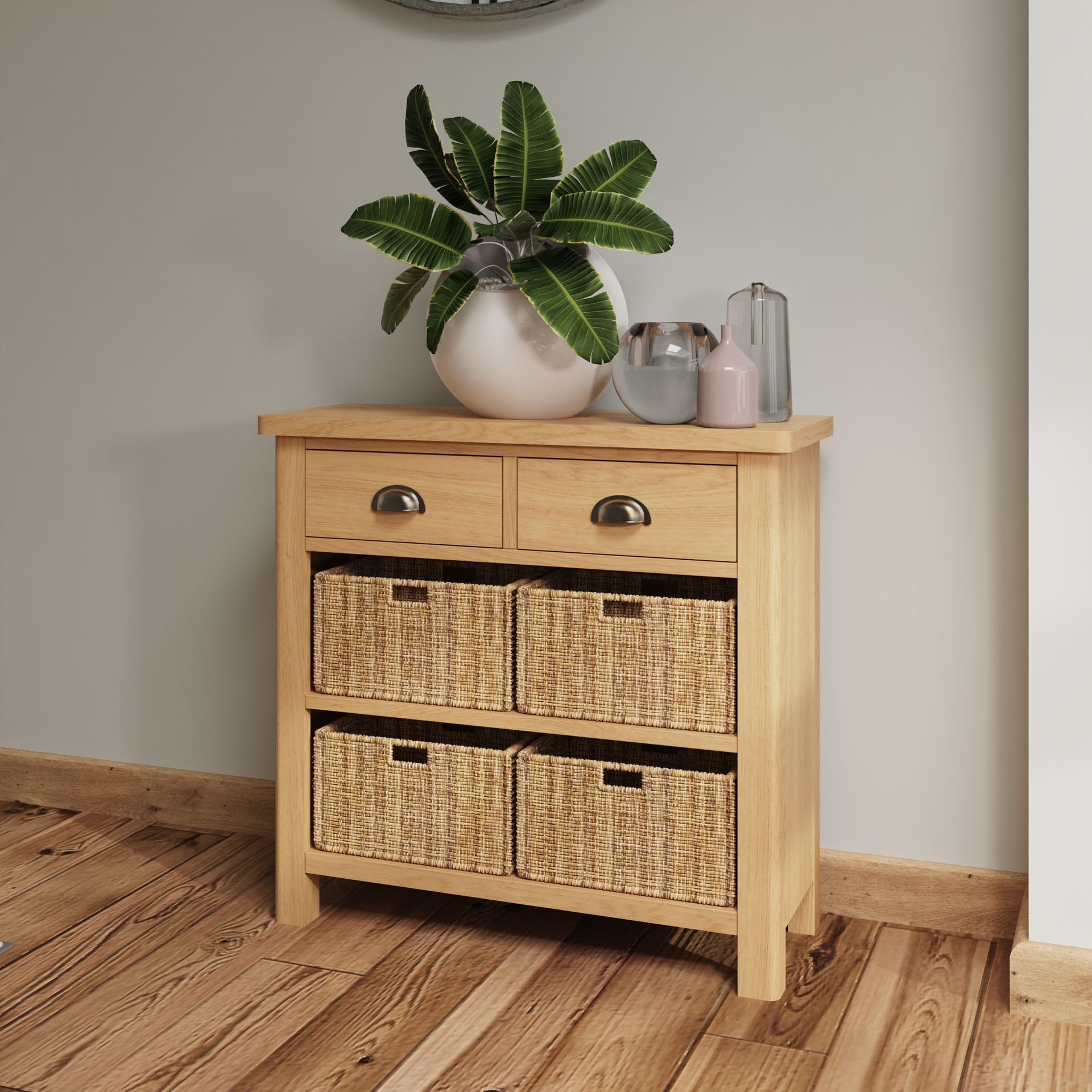 Warwick Oak 2 Drawer 4 Basket Unit
