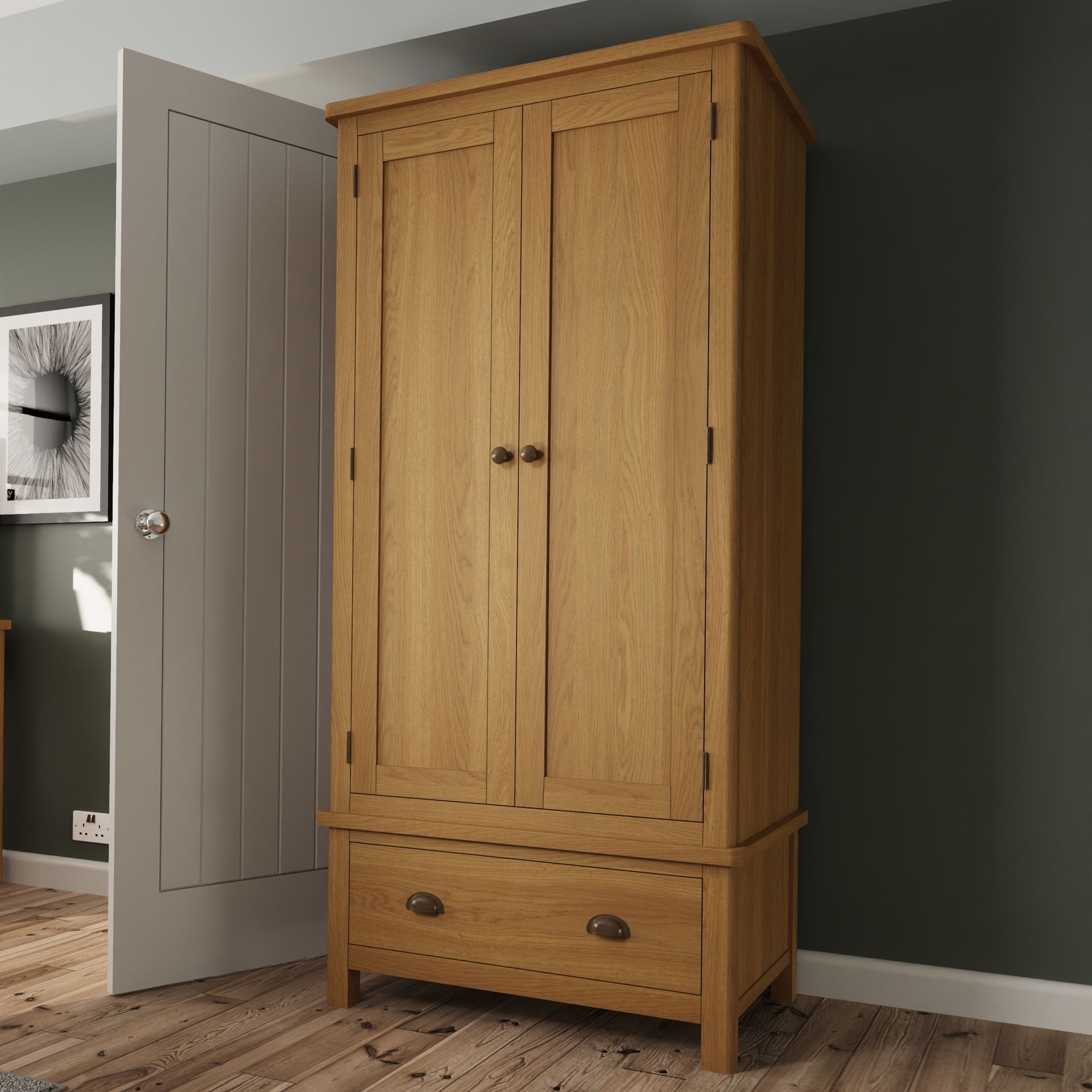 Warwick Oak Large 2 Door Wardrobe