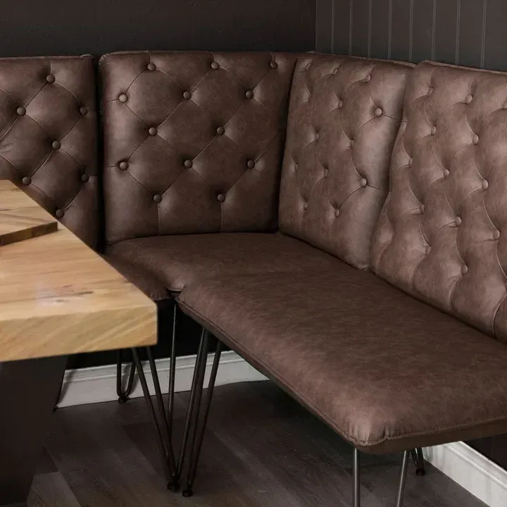 Brown Studded Back Corner Bench