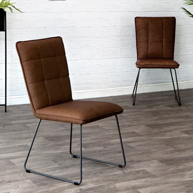 Brown Panel Back Chair with Angled Legs