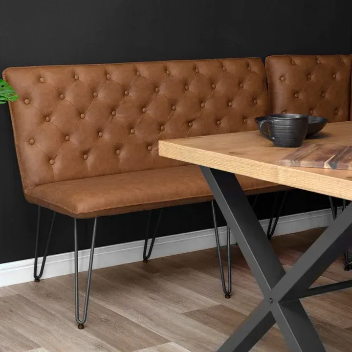 Tan Studded Back Bench 140cm