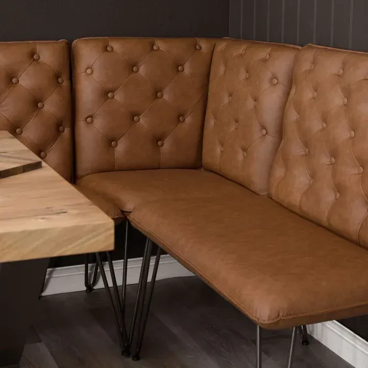 Tan Studded Back Corner Bench