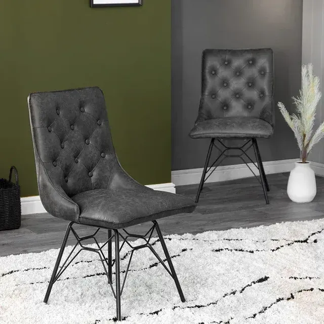 Grey Studded Back Swivel Chair with Ornate Legs