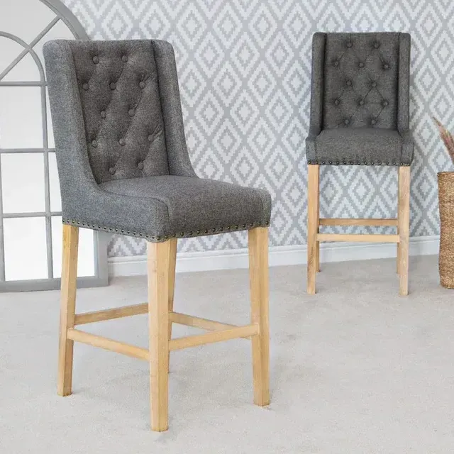 Button Back Stool with Studs Dark Grey