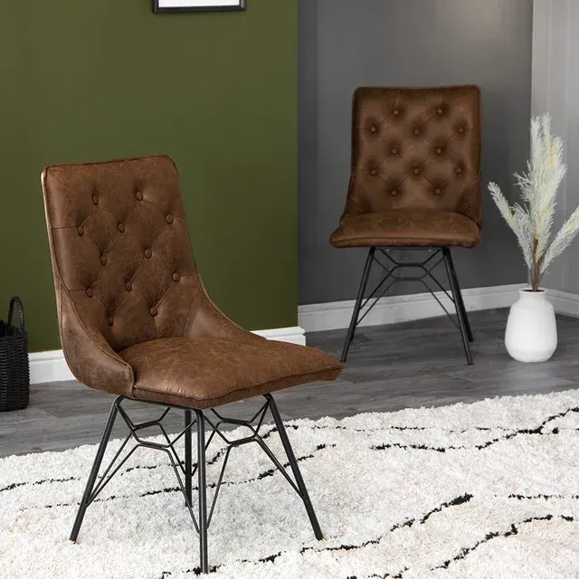 Brown Studded Back Swivel Chair with Ornate Legs