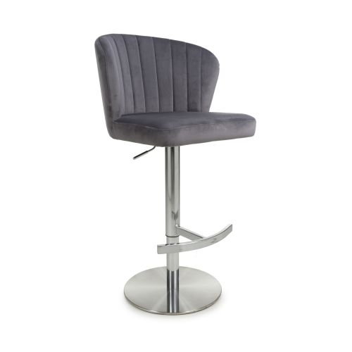 Sigma Brushed Velvet Grey Swivel Bar Stool