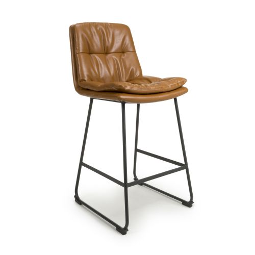 Argyle Leather Effect Tan Bar Stool