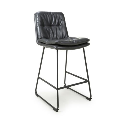 Argyle Leather Effect Dark Grey Bar Stool
