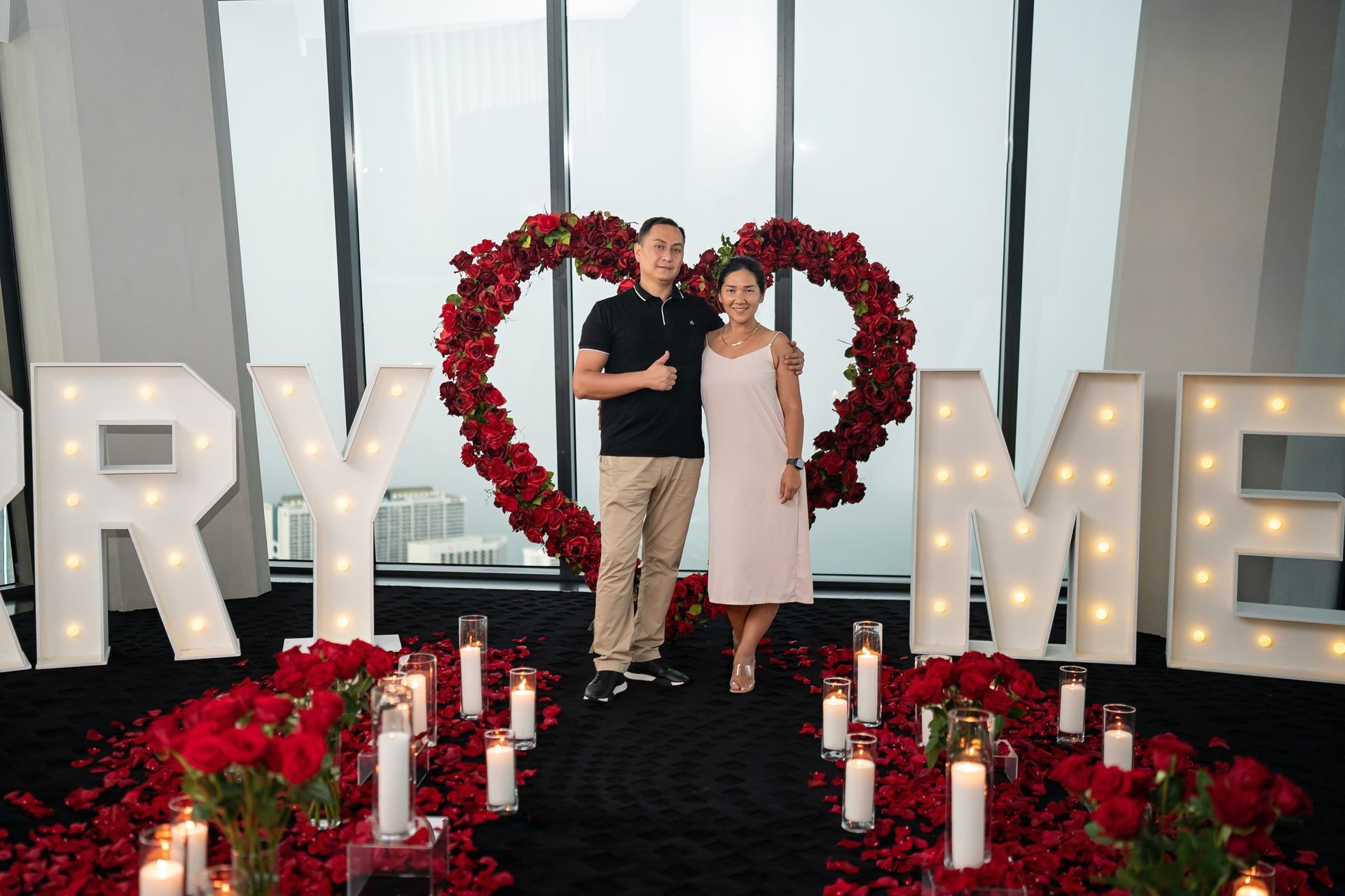 Couple in a proposal setting with 
