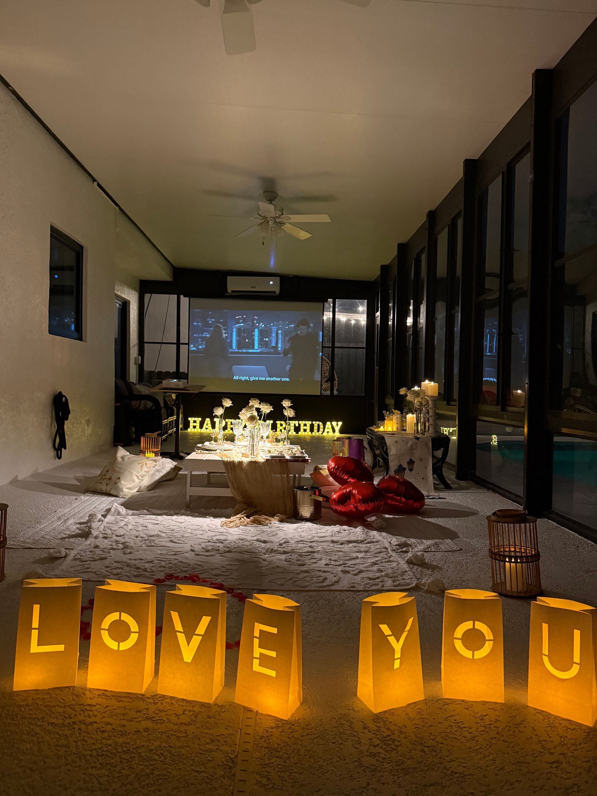 Romantic proposal setup with