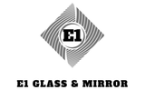 E1 Glass & Mirror logo with blue and orange stylized E1 and a window graphic