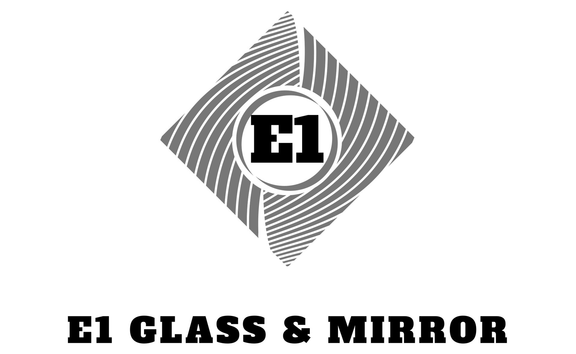 E1 Glass & Mirror logo with blue and orange stylized E1 and a window graphic