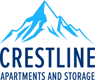 Logo: Blue mountain silhouette above "CRESTLINE APARTMENTS AND STORAGE" text.
