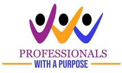 Logo with three stylized figures above the text “PROFESSIONALS WITH A PURPOSE” in purple, orange, and blue