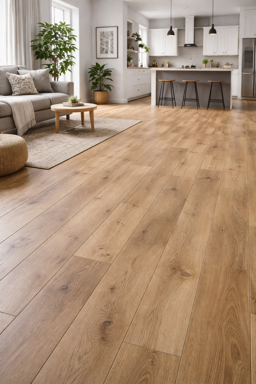 Upscale bar and lounge area with illuminated bar, seating, and chandeliers.