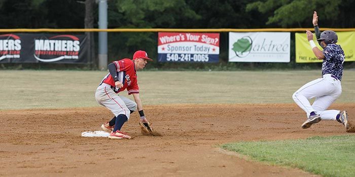 Two baseball players are playing a game of baseball on a field.