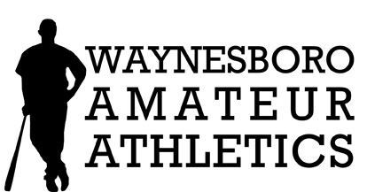 A logo for waynesboro amateur athletics with a silhouette of a baseball player holding a bat.