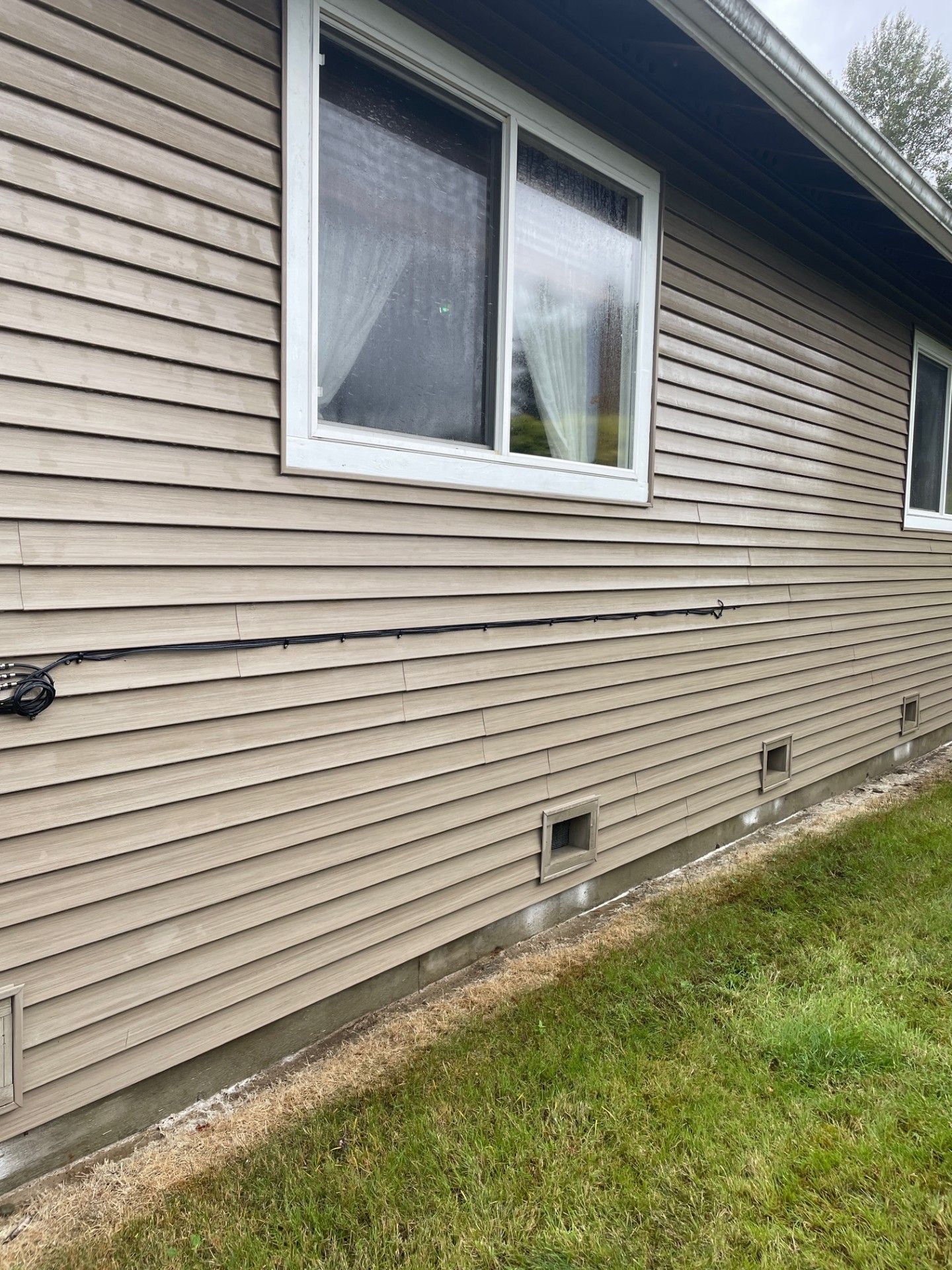 A house with a lot of windows on the side of it.