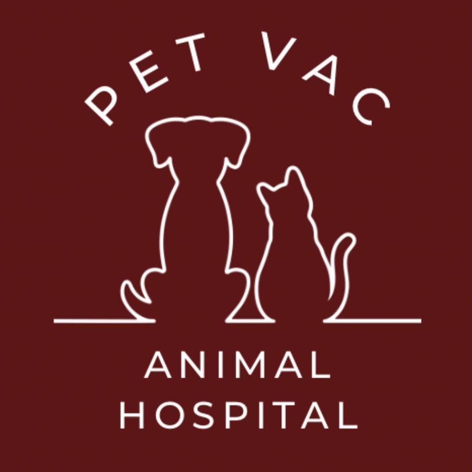 The logo for pet vac animal hospital shows a dog and a cat
