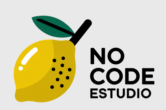 Un logotipo en blanco y negro para No Code Estudio sobre un fondo blanco.