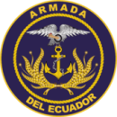 Sello de la Armada del Ecuador con águila, ancla y texto.