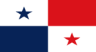 Bandera de Panamá: cuadrantes blancos y rojos con estrellas azules y rojas.
