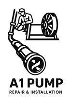 A logo for A1 Pump featuring a person working on pump equipment. Text reads: "A1 PUMP, REPAIR & INSTALLATION."