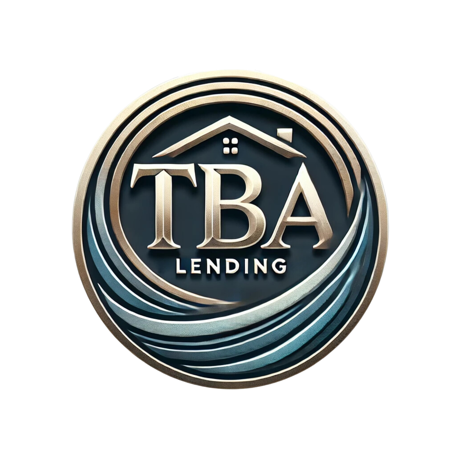 Circular logo for TBA LENDING with a house silhouette above the letters