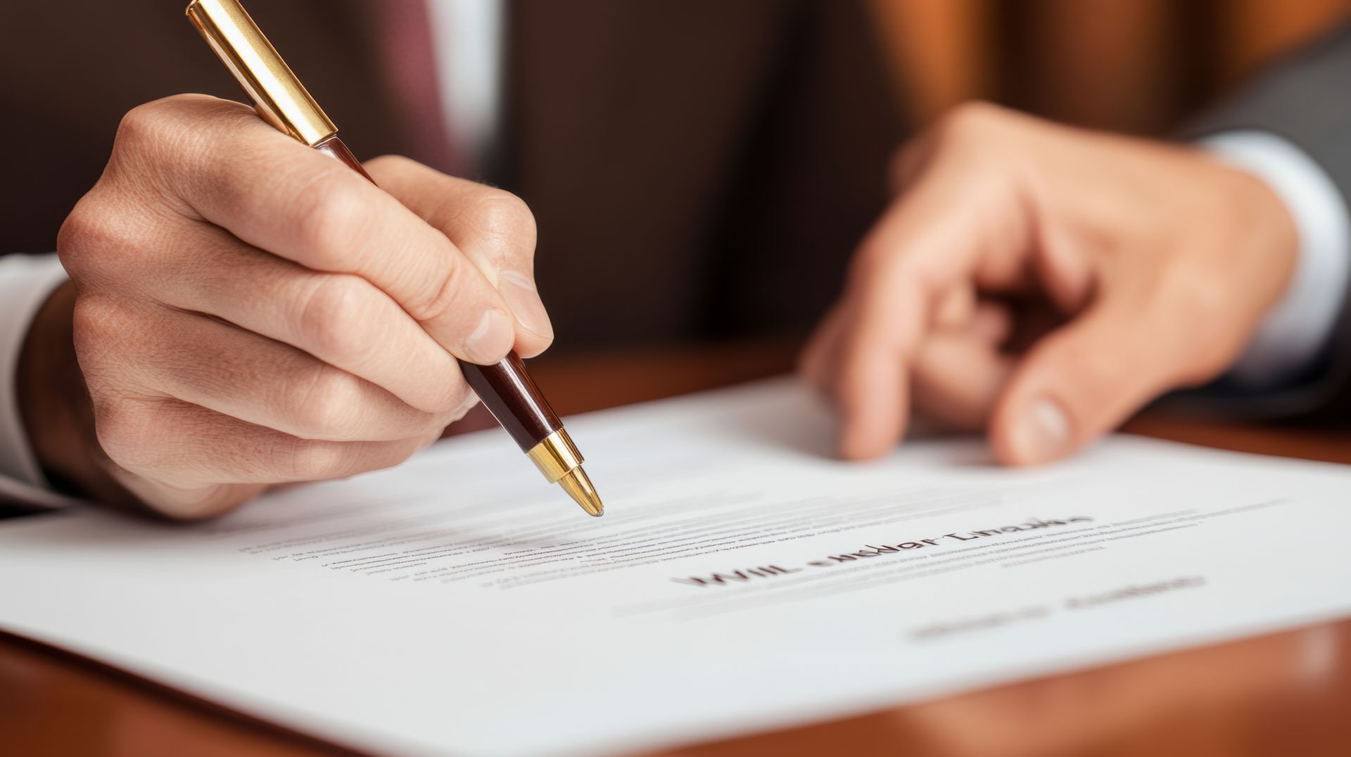 Person signing a document with a gold pen, close up Person signing a document with a gold pen, close up