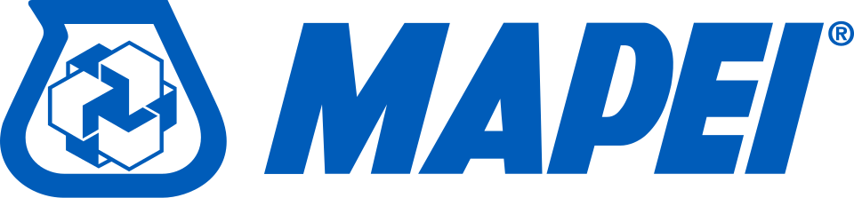 Logo MAPEI in blu e bianco con emblema esagonale e marchio denominativo in grassetto