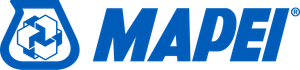 Logo MAPEI in blu e bianco con emblema esagonale e marchio denominativo in grassetto