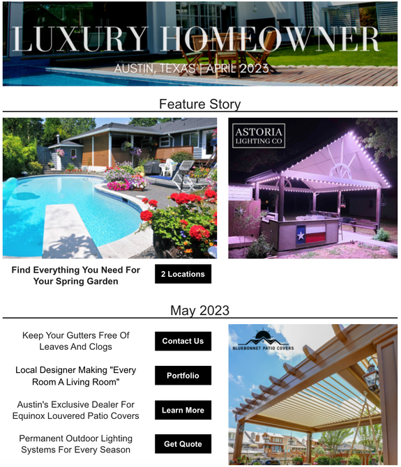 a luxury homeowner magazine with a picture of a house and a swimming pool .