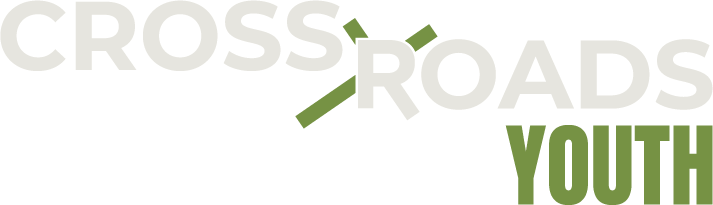 The logo for cross roads youth is green and white.