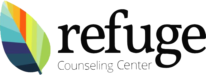 The refuge counseling center logo has a colorful leaf on it.