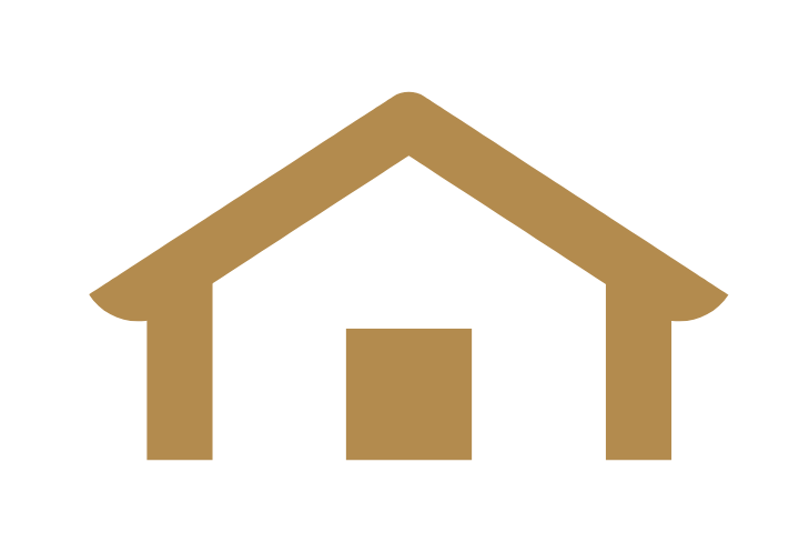 Gold-colored outline of a house with a door, representing a home.