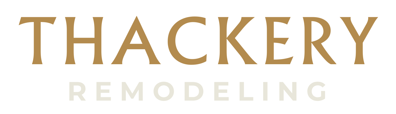 Thackery Remodeling logo in gold font with a light gray shadow.