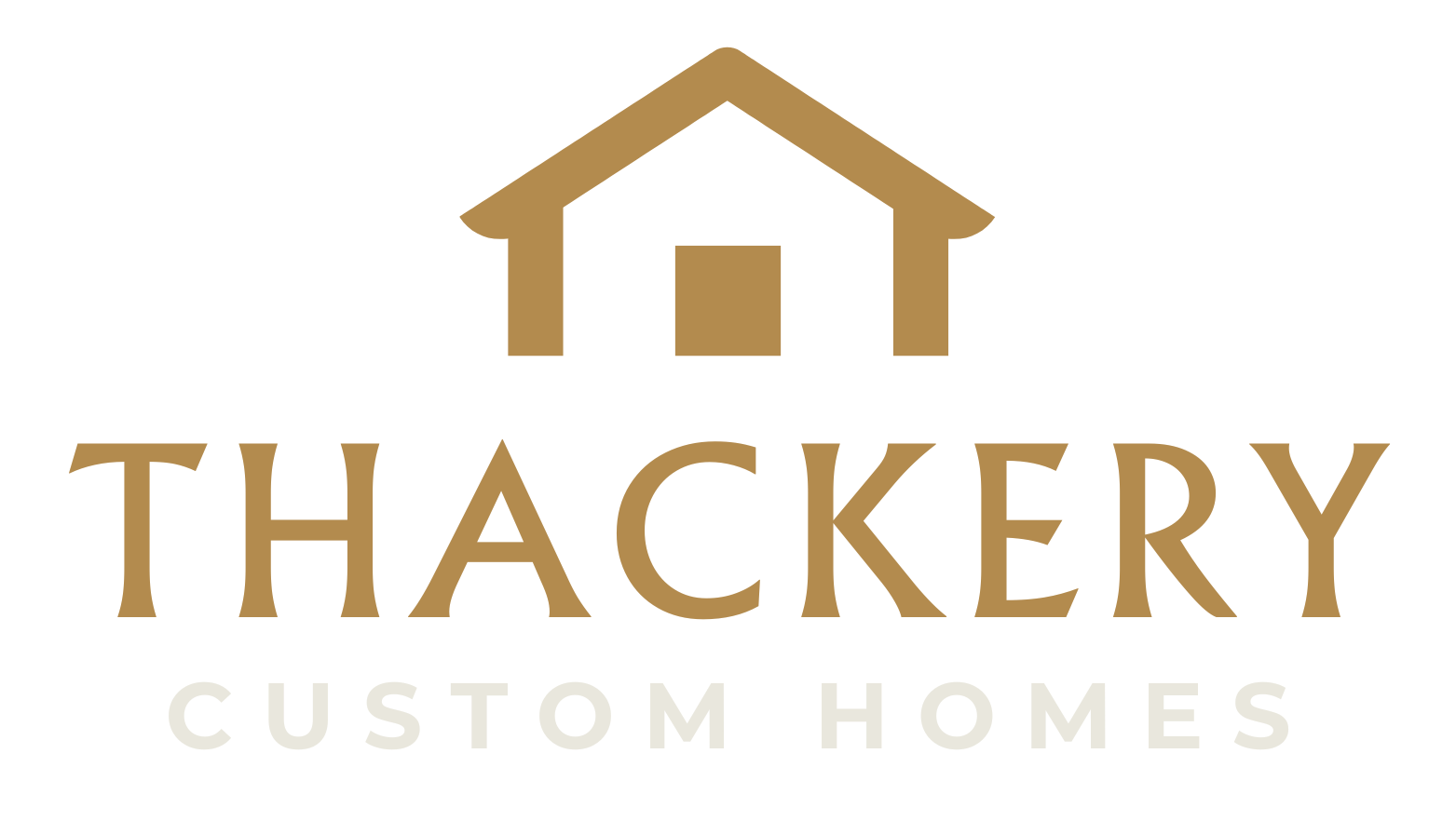 Logo for Thackery Custom Homes: Gold house icon above gold text 