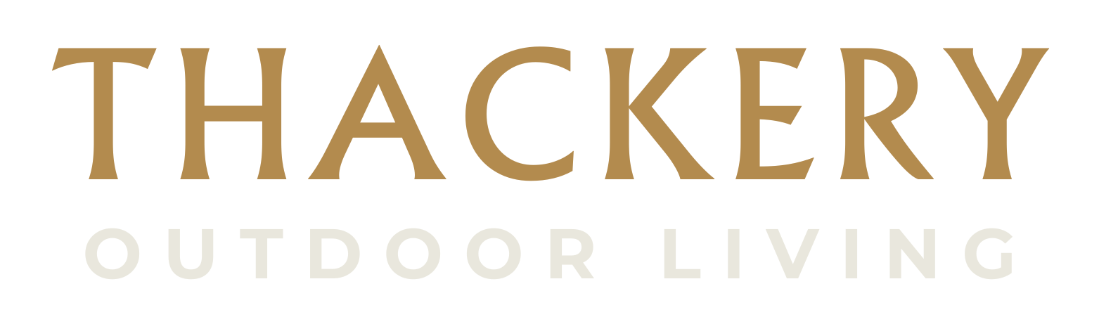 Thackery Outdoor Living logo in gold and gray on a white background.
