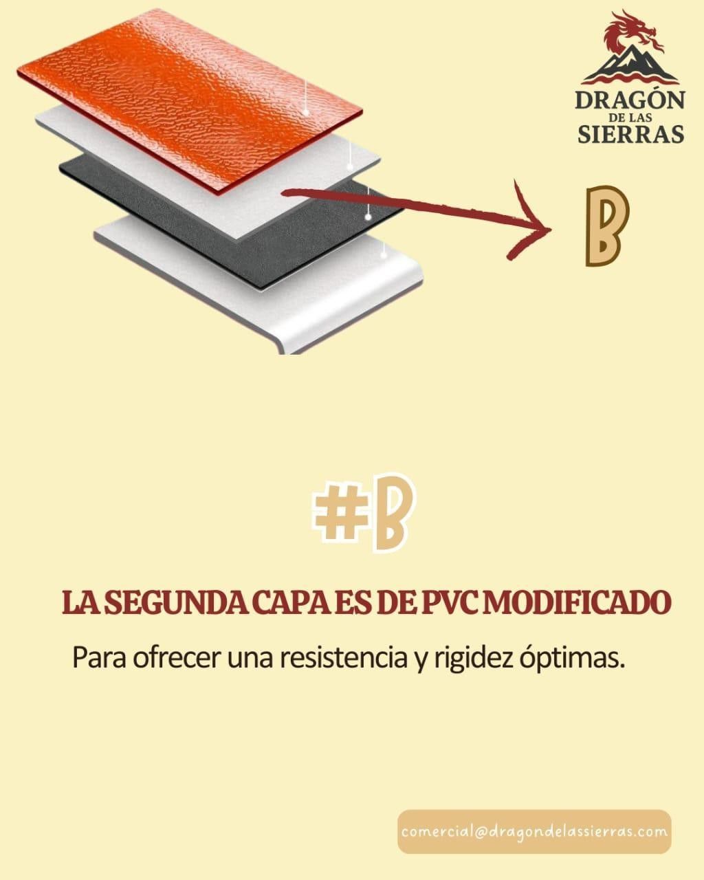 Diagrama de materiales en capas con una flecha que apunta a la segunda capa