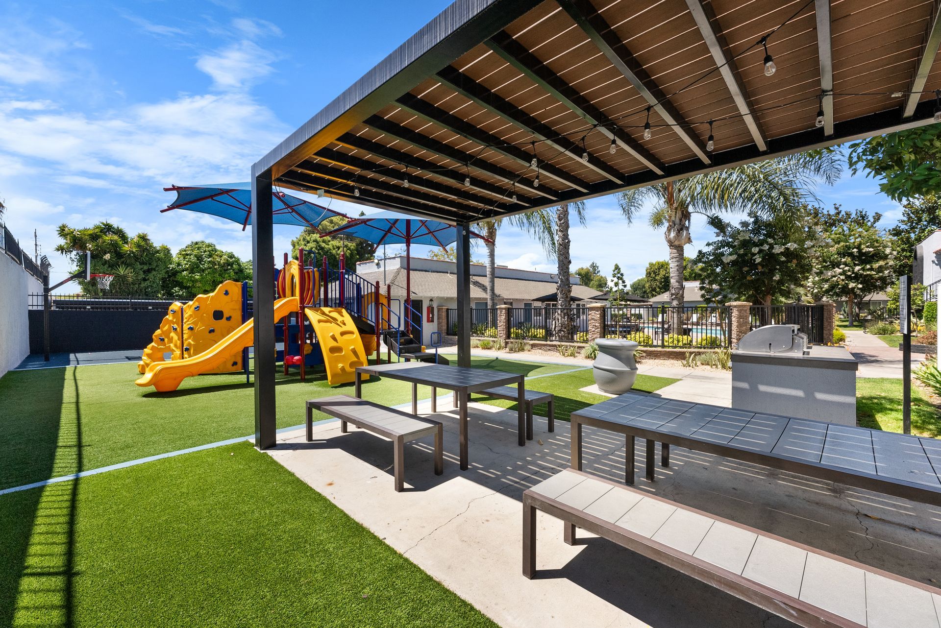 Picnic bench and playground
