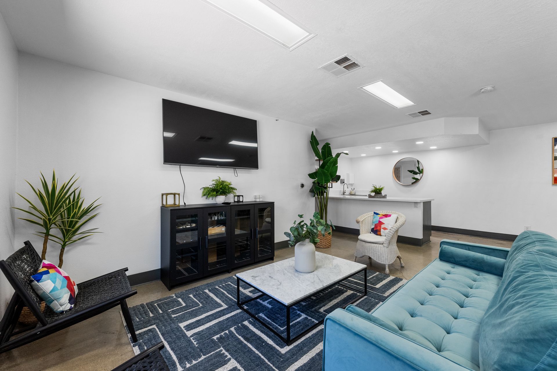 Community rood with tv, couch, and plant