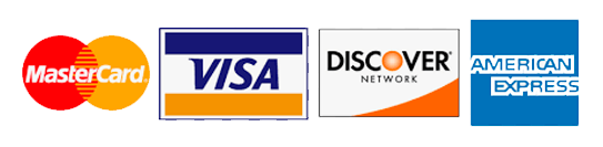 Logos for MasterCard, Visa, Discover Network, and American Express credit cards.
