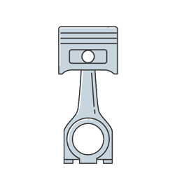 A line drawing of a piston and connecting rod on a white background.