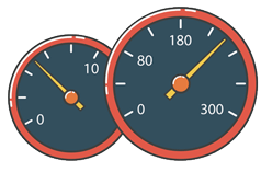 Two speedometers with the numbers 180 and 300 on them