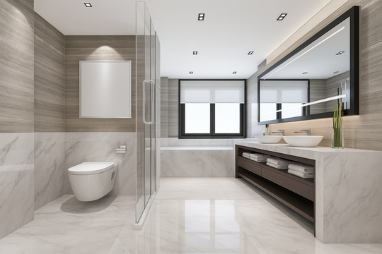 A bathroom with a toilet , sink , and mirror.