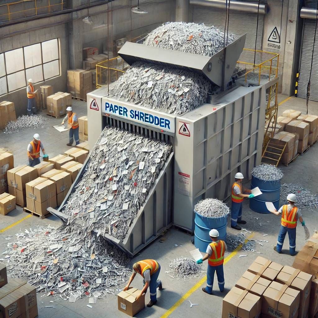 A digital image of workers feeding paper into a giant shredder near Lexington, Kentucky (KY)